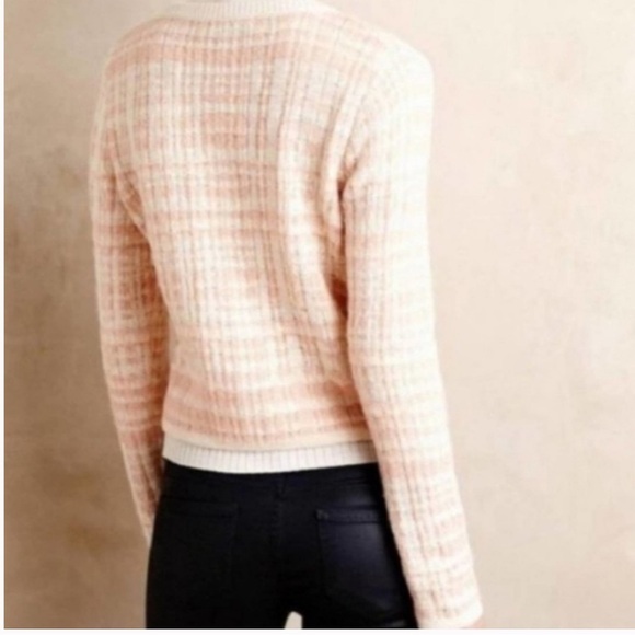 Anthropologie knitted & knotted pink textured plaid button up cardigan sweater M - Picture 2 of 10